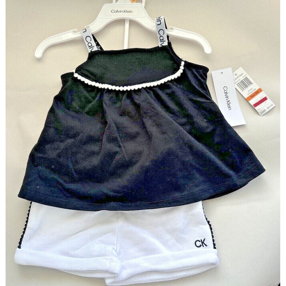 Calvin Klein Baby Girls Cute outfit 2-Piece Set Deep Black/White Size 12M